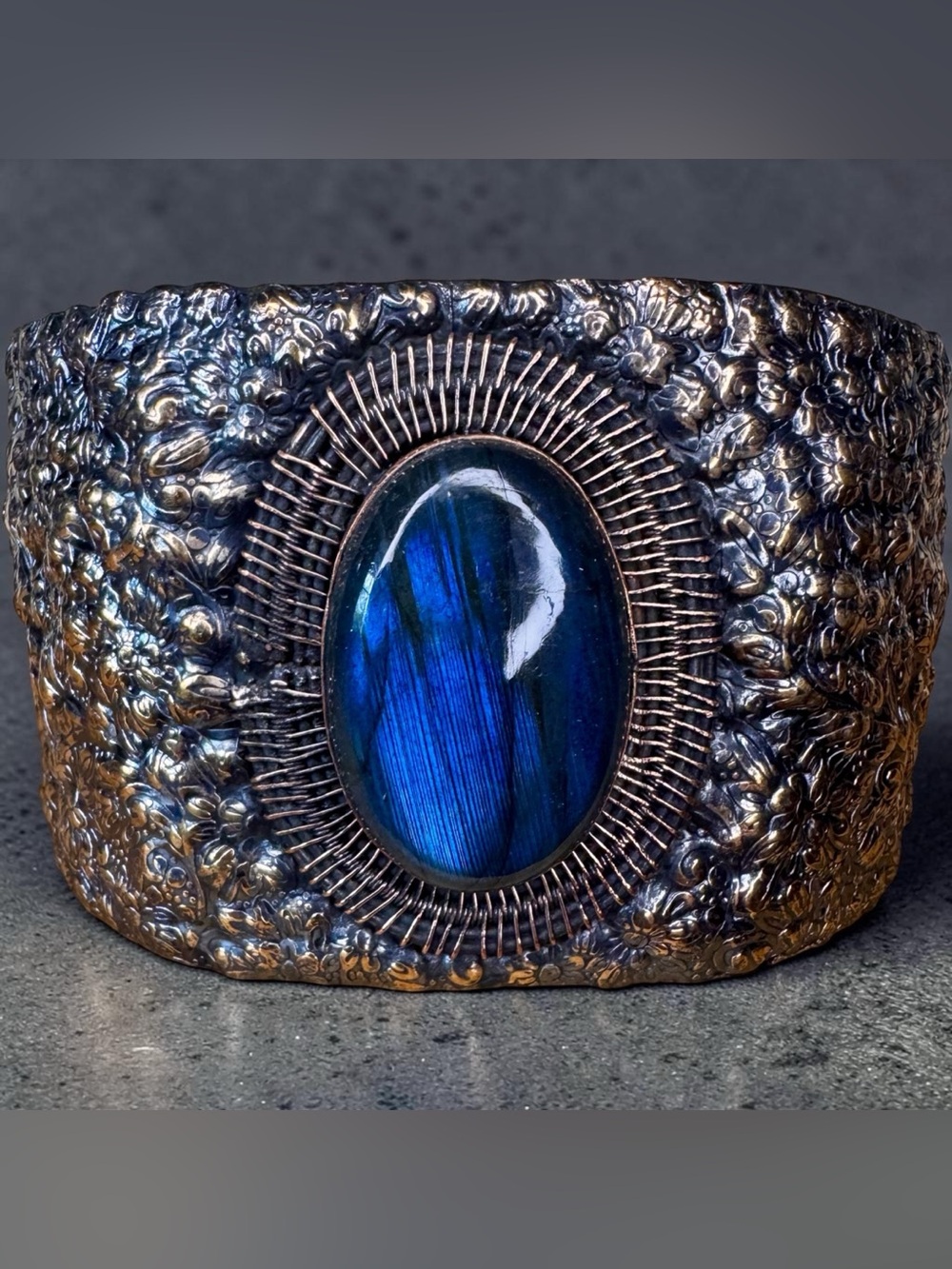 Blue Labradorite and Copper Statement Cuff Bracelet